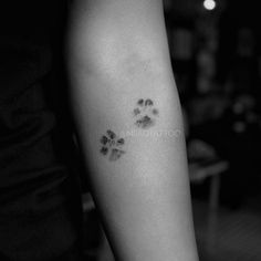 a black and white photo of a paw print on the arm