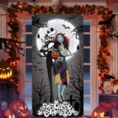 a halloween scene with pumpkins and jack - o'- lanterns