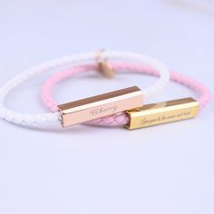 *The bracelets are sold individually. The Personalized leather bracelet allows a high degree of customization for you to engrave date names, initials, date quotes, coordinates, and numbers on all 4 sides of the stainless steel magnetic buckle to remember your special occasions. With the Custom Leather Bracelet beautifully packaged in a gift box, 🎁 it also makes it a thoughtful and memorable gift for you and your loved ones on special occasions such as Valentine's day, Christmas, Mother's Day, o Personalized Gold Leather Bracelet For Gift, Personalized Adjustable Leather Bracelet, Personalized Couples Bracelets For Mother's Day, Personalised Couple Bracelet, Personalized Couples Name Bracelet, Matching Couple Bracelets, Bracelet Couple, Couples Bracelet, Personalized Leather Bracelet