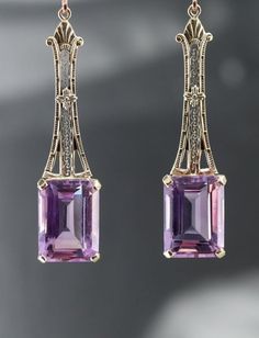 Elegant Lavender Jewelry For Evening, Elegant Lavender Evening Jewelry, Elegant Purple Drop Earrings, Elegant Purple Earrings For Pierced Ears, Purple Fine Jewelry Earrings For Formal Occasions, Elegant Amethyst Earrings For Formal Occasions, Elegant Lavender Earrings With Gemstone Accents, Elegant Amethyst Purple Earrings, Elegant Amethyst Dangle Earrings