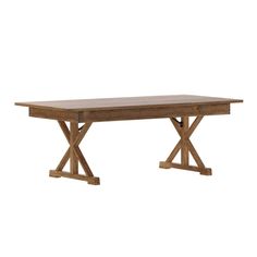 a wooden table sitting on top of a white wall