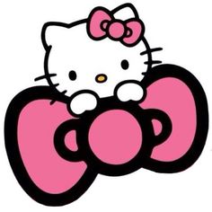 a hello kitty sitting on top of a pink bow