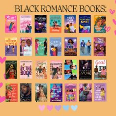 the black romance books are on display with hearts around them