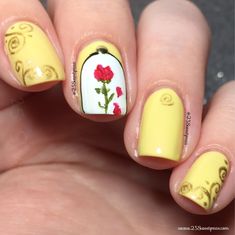 Beauty And The Beast Inspired Nails, Merida Nails, Beauty And The Beast Nails Acrylic, Beauty And The Beast Nails Designs, Disney World Nails, Beauty And The Beast Wedding Theme