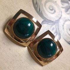 Stunning Vintage Malachite Earrings Very Trendy And Sure To Make A Statement! 1”X 1” Backings Not Available Malachite Earrings, Not Available, Jewelry Earrings, Women Jewelry, Green, Gold, Women Shopping, Color