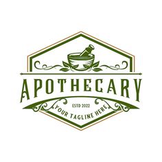 the logo for apothecary is shown in green and brown, on a white background