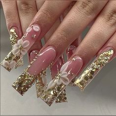 Gold Square Nails, Pink Nails Fall, Nails Shape Coffin, Long French Tip Nails, Shirt Nails, Quince Nails, Nails Shape, Nails Summer Nails, Golden Nails