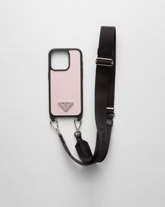 Enameled metal triangle logo Adjustable, detachable woven nylon tape shoulder strap Luxury Leather Phone Accessories For Everyday Use, Tape Shoulder, Prada Saffiano, Triangle Logo, Cover For Iphone, Coque Iphone, Small Leather Goods, Leather Cover, Iphone 15 Pro