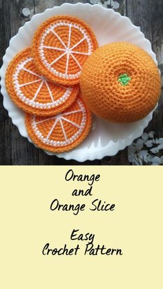 orange and orange slice crochet pattern on a plate