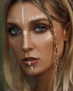 Priestess Makeup, Tuluminati Party, Goddess Face Paint, Viking Wedding Makeup, Goddess Face Painting, Jedi Makeup, Cave Woman Makeup, Boho Makeup Ideas, Mayan Makeup