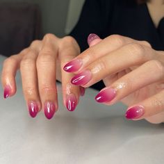 Cherry Red Ombre Nails, Pink Cat Eye French Tip Nails, Jelly Ombre Nails, Ombré Almond Nails, Red Ombre Nails, Amazon Beauty, Cute Simple Nails, Pretty Gel Nails, Red Ombre