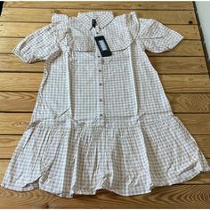 New With Tags Influence Women’s Tan White Gingham Short Sleeve Button Up Dress Size 6 Super Cute, Great Quality Dress! Plaid Mini Dress With Button Closure, Plaid Mini Dresses With Button Closure, Collared Gingham Dresses, Collared Gingham Dress For Spring, Casual Short Sleeve Plaid Dress With Buttons, Casual Plaid Short Sleeve Dress With Buttons, Casual Spring Plaid Dress With Button Closure, Spring Gingham Dresses With Buttons, Gingham Dresses With Buttons For Spring