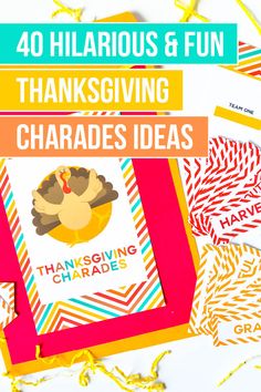 thanksgiving cards with the words 40 hilarious and fun thanksgiving card ideas on top of them