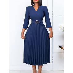 Season:Winter,Fall; Fabric:Polyester; Sleeve Length:Long Sleeve; Look After Me:Machine wash; Gender:Women's; Style:Fashion,Modern,Elegant,Mature; Elasticity:Micro-elastic; Occasion:Daily; Details:Belt Included; Fit Type:Regular Fit; Dresses Type:A Line Dress,Casual Dress; Pattern:Plain; Design:Ruched,Patchwork; Neckline:V Neck; Front page:FF; Listing Date:09/13/2023; Bust:; Hips:; Length:; Shoulder Width:; Sleeve:; Waist:; Fit US Size:; Fit UK Size:; Fit EU Size:; Dress Length Type:Midi Dress; P Blue Pleated Dress For Winter, Blue Pleated Winter Dress, Blue Office Dress For Winter, Blue Winter Office Dress, Casual Work Dresses, Line Dresses, Work Dresses For Women, A Line Dresses, High Waist Fashion