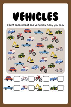 an activity sheet for children to learn vehicles