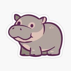 a cartoon hippo sticker on a white background, with purple outline and an animal's head