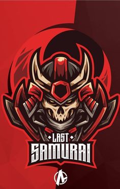 the last samurai logo is shown on a red and black background with an image of a demon