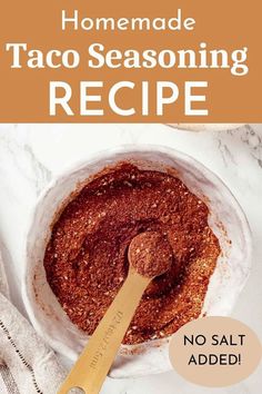 homemade taco seasoning recipe in a bowl with a wooden spoon