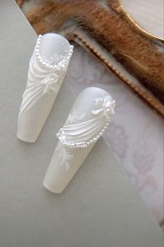 Wedding Nails Extra, White Lace Nail Design, Ivory Wedding Nails, Square Wedding Nails, Lace Wedding Nails, Lace Nail Design, White Lace Nails, Lace Nail Art, Lace Nails