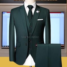 Modern Blazer For Men, Suits For Men Wedding Classy, 3 Pcs Suit Men, Green Three Piece Suit, Wedding Suits Men Grey, Formal Attire For Men, Stylish Mens Suits, Black Suit Men