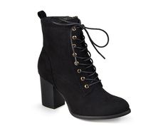 Saw this at DSW! Granny Boots, Womens Black Booties, Block Heel Ankle Boots, Black Shoes Women, Lace Up Booties, Journee Collection, Lace Up Heels, Designer Boots, Heeled Ankle Boots