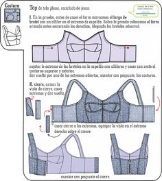 the instructions to make an origami bralet for women in blue and white