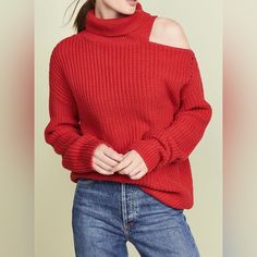 Color: Cherry Red, Size: Medium Plain Sweaters, Knit Sweater Coat, Long Knit Sweater, Solid Color Sweater, Sweater Trends, Casual Outerwear, Astr The Label, High Neck Sweater, Long Sleeves Coats