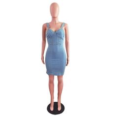 Sleeveless V-neck Patchwork Denim Bodycon Mini Dress Summer Sleeveless Denim Bodycon Dress, Sleeveless Denim Bodycon Summer Dress, Spring Sleeveless Bodycon Denim Dress, Sleeveless Bodycon Denim Dress For Spring, Sleeveless Denim Bodycon Dress, Denim Dress Summer, Patchwork Denim, Summer Denim, Denim Patchwork