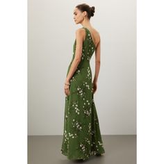 Green floral chiffon (100% Viscose). A-line. Sleeveless. One shoulder. Made in the USA.¬† Floral Chiffon Dress, Rent The Runway, Closet Designs, Floral Chiffon, Strappy Heels, Chiffon Dress, Garden Party, Made In The Usa, Floral Dress