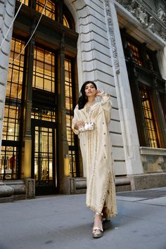 Ivory Rawsilk kaftan fully hand worked front & back with resham, zardozi, seesha & dabka Astoria Ny, Raw Silk