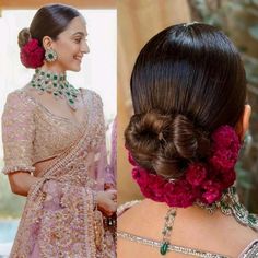 Hairdo With Flowers Indian, Hair Bun Jewelry Indian, Saree Bridal Hairstyles, Indian Hairdo With Flowers, Bridal Floral Bun Hairstyles, Hair Accessories For Engagement, Bengali Wedding Hairstyles, Braided Hairstyles For Bride Indian, Indian Wedding Hair Bun