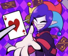 a cartoon character holding up a playing card