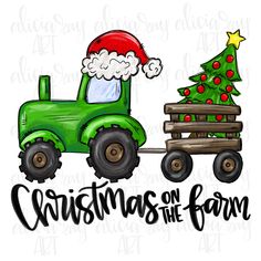 christmas on the farm truck with santa's hat and tree svg file for cricut