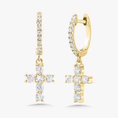 Our Adalia Cross Huggies are a twinkling token of faith. An ideal pair of huggies to dress up, down, or wear daily. Metal: 18k White Gold / 18k Yellow Gold / 18k Rose Gold Approx. 0.62 ctw G/H Color and SI1-2 Clarity Diamonds Cross size 7.45mm width x 9.5mm height Huggie Diameter: Approx. 10mm Closure: Hinge Yellow Gold Huggie Diamond Earrings With Halo, Yellow Gold Diamond Huggie Earrings With Halo, Gold Huggie Diamond Earrings With Halo, Gold Huggie Halo Diamond Earrings, Diamond Halo Huggie Earrings, Gold Halo Huggie Diamond Earrings, Luxury Hallmarked Huggie Earrings, Fine Jewelry Yellow Gold Huggie Earrings With Halo, Yellow Gold Huggie Earrings With Halo