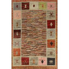 a multicolored rug with many different shapes and sizes