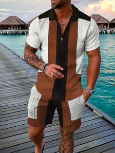 Gentleman Style Suit, Summer Tracksuit, Mens Beach Style, Men's Summer Fashion, Hawaiian Fashion, Polo Suits, Shorts Co Ord, Casual Suit, Mens Fashion Summer