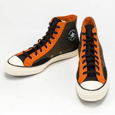 Converse Chuck 70 Court Hi Cargo Khaki/ Fire Pit/ Egret New In Original Box. Size 5m | 7w Orange High-top Sports Sneakers With Gum Sole, Orange High-top Sneakers With Gum Sole For Sports, Sporty Orange High-top Sneakers With Gum Sole, Retro Orange Leather Sneakers, Casual Orange Mid-top Custom Sneakers, Orange High-top Sneakers With Gum Sole For Streetwear, Retro Orange High-top Sneakers For Streetwear, Orange Mid-top Sneakers With Gum Sole, Retro Orange Sneakers With Gum Sole