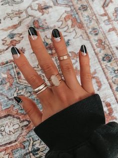 gel nails • fall nails • almond shape nails • trending fall nails • 2021 nail trends • black and neutral nails • lines on nails ••• #nails #winter2021nails #nailstagram Nails Aesthetic, Nails Winter, Aesthetic Winter, Nails 2021, Winter Nail, Hair Skin Nails, Minimalist Nails