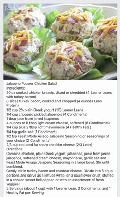 the recipe for chicken salad with lettuce and cheese is shown in an image