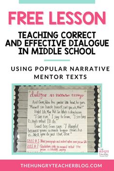 a poster with text that reads, teaching correct and effective dallogue in middle school using popular