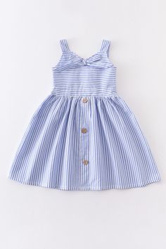 Girl's Blue Stripe Print Dress Cute Cotton Sundress For Spring, Light Blue Cotton Sundress For Spring, Blue Cotton Dress For Vacation, Casual Light Blue Cotton Dress, Blue Casual Cotton Sundress, Casual Blue Cotton Sundress, Cute Cotton Dresses For Spring, Blue Summer Cotton Dress, Blue Cotton Summer Sundress