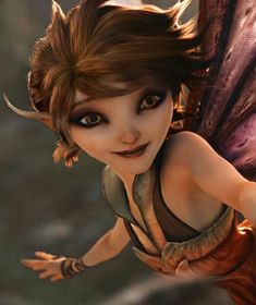 a digital painting of a fairy with brown hair