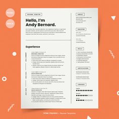 an orange and white resume template