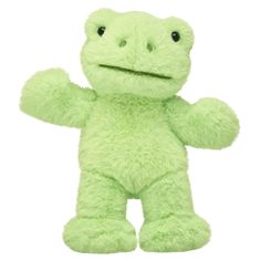 a green teddy bear with its arms in the shape of a frog, on a white background