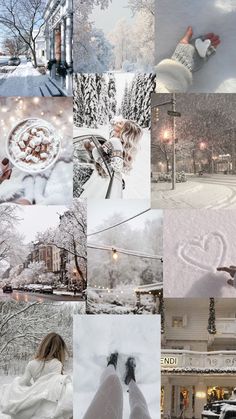 the collage shows many different scenes in winter