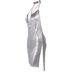 Look stunning and turn heads at any occasion with this Chainmaille Party Dress. Made of a metallic fabric, the dress features a deep V-neck plunge neckline for a sultry yet sophisticated look. The chainmaille fabric adds an edgy and unique touch to complete the perfect party ensemble. Summer Chainmail Dress, V-neck Backless Dress For Party Season, Sequined V-neck Backless Dress For Evening, Sequin V-neck Backless Evening Dress, Silver Backless Dress For Evening, Elegant Shiny Gold Mini Dress, Sleeveless Chainmail Dresses For Night Out, Elegant Gold Shiny Mini Dress, Shiny Mini Dress For Evening