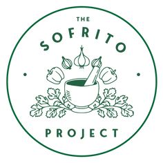 the sofrito project logo with an image of garlic and peppers in a mortar