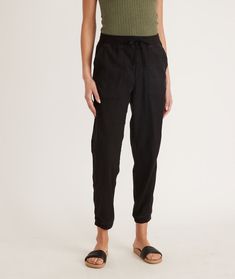 Luna Drapey Jogger in Black – Marine Layer Comfortable Relaxed Fit Sweatpants For Elevated Casual, Relaxed Fit Sweatpants With Elastic Waistband And Cuffed Ankles, Relaxed Fit Joggers For Elevated Casual, Relaxed Fit Joggers For Elevated Casual Occasions, Relaxed Fit Sweatpants For Casual Wear, Relaxed Fit Sweatpants For Elevated Casual, Elevated Casual Relaxed Fit Joggers, Everyday Comfy Bottoms With Elastic Cuffs, Trendy Relaxed Fit Joggers With Comfort Waistband