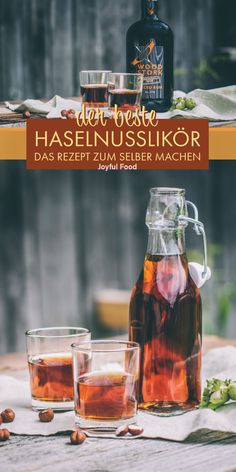 the cover of hasen nusslikor, with two glasses and bottles full of tea