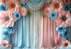 Pastel Color Drapery With Floral Decoration Backdrop - Gatsby Backdrop Drapery Curtains, Decoration Backdrop, Background Studio, Pregnant Wedding, Cake Smash Photography, Birthday Cake Smash, Studio Props, Floral Decoration, Birthday Party Cake